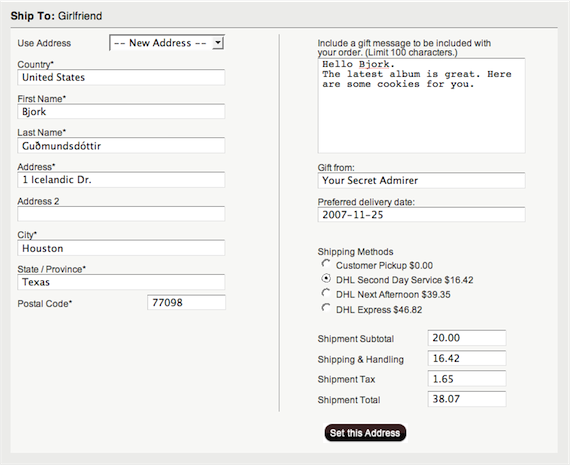 Example of a one-page multiship checkout