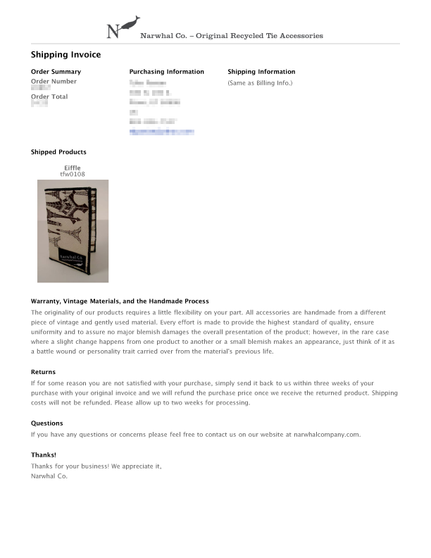 Narwhal Company printable invoice