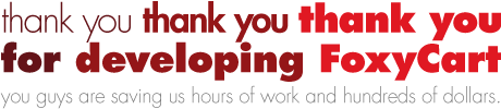 Customer quote - Thank you thank you thak you for developing FoxyCart. You guys are saving us hours of work and hundreds of dollars.